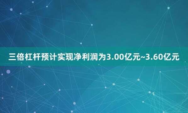 三倍杠杆预计实现净利润为3.00亿元~3.60亿元